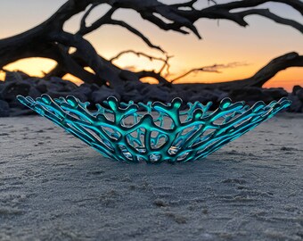 Caribbean Blue Glass Coral Bowl