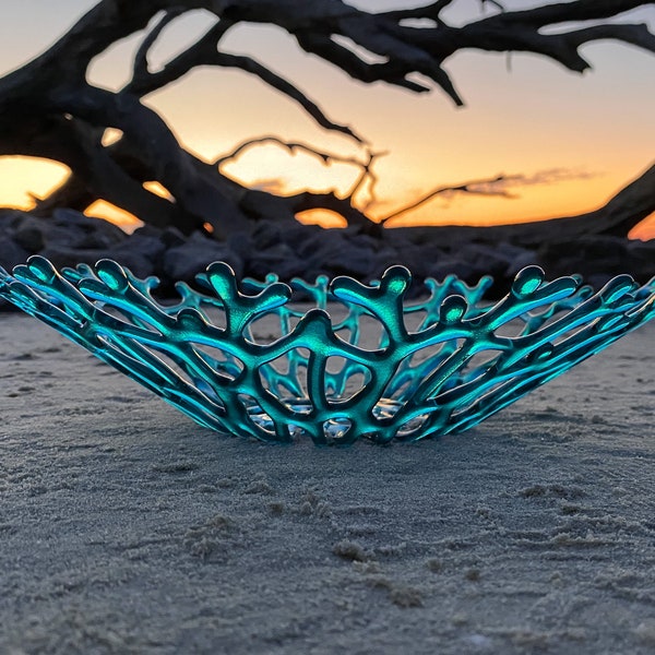 Caribbean Blue Glass Coral Bowl