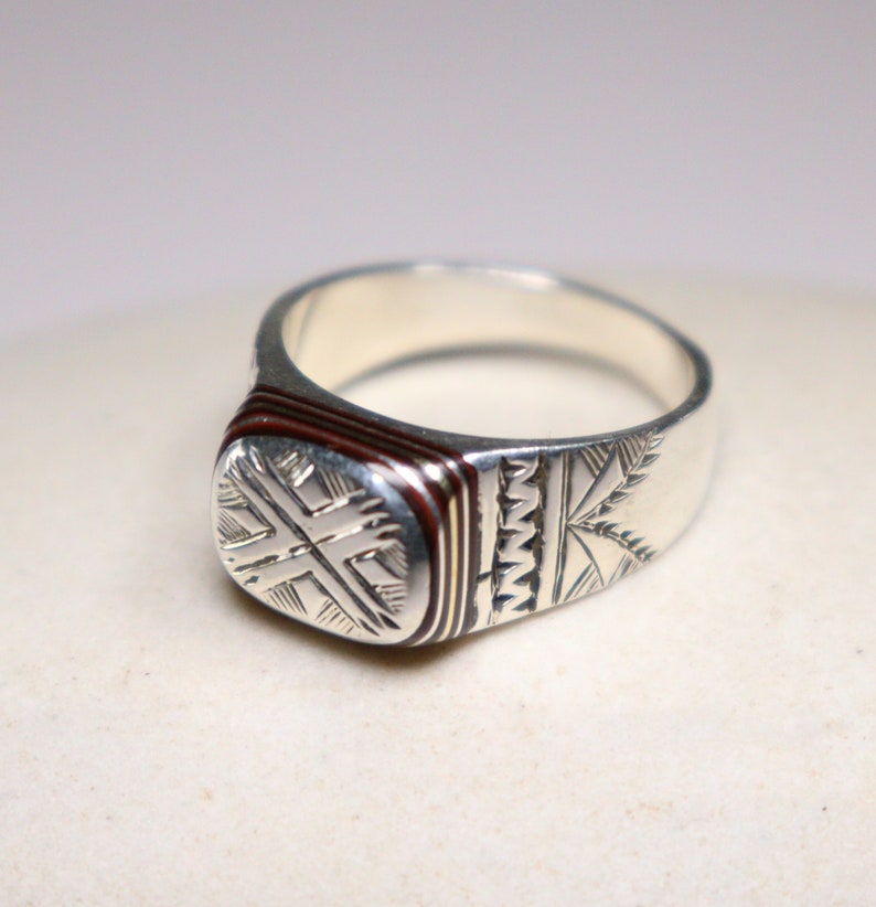 925 Silver /& Ebony Ring US Size 11 12 Tribal Ring Authentic Ring Ethnic Ring Engraved Ring Oriental Ring Bohemian Ring