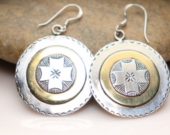 Berber Amazigh Engraved Earrings Stirling Silver & Bronze