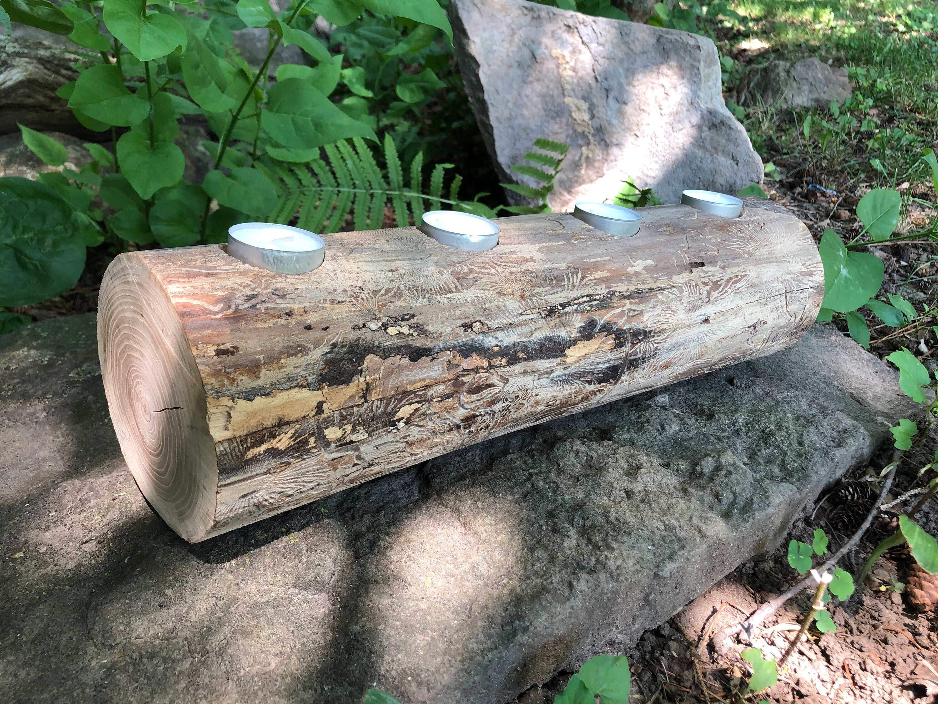 Log Tea Light Candle Holder Etsy