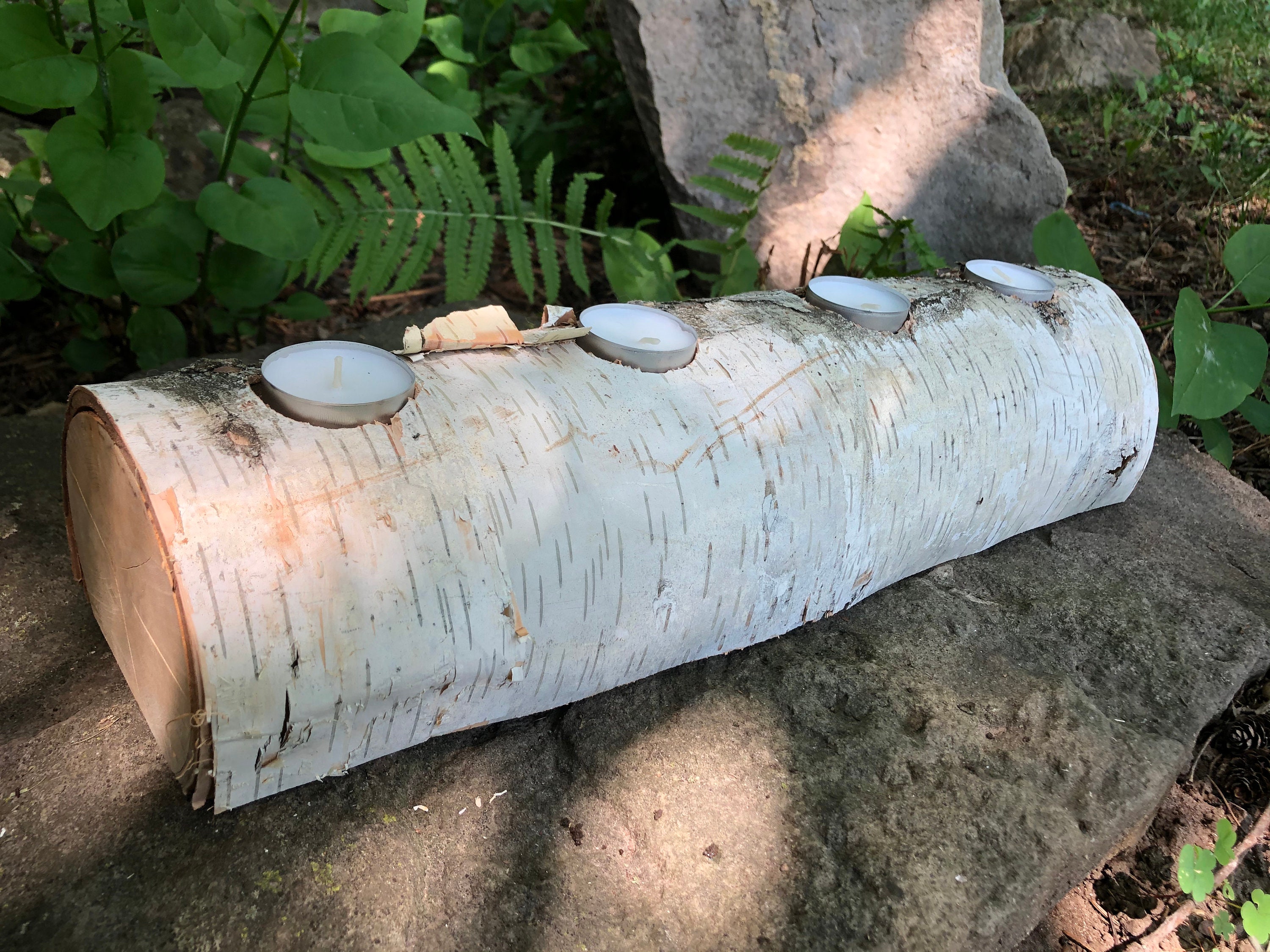 White Birch Log Tea Light Candle Holder Etsy