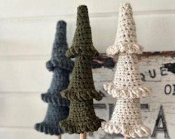 Crochet Christmas Decorations: Set of 3 Handmade Trees  / Rustic Holiday Decor / Christmas Gift Idea / Handmade Gift / Neutral Winter Decor