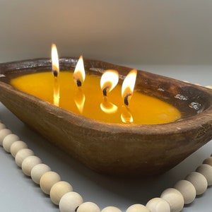 Dough Bowl Candle / 4 wick Wood Bowl Candle / Decorative Bowl Candle / Pure Soy Candle / Scented Candle / Aesthetic Candle / Farmhouse Decor image 3
