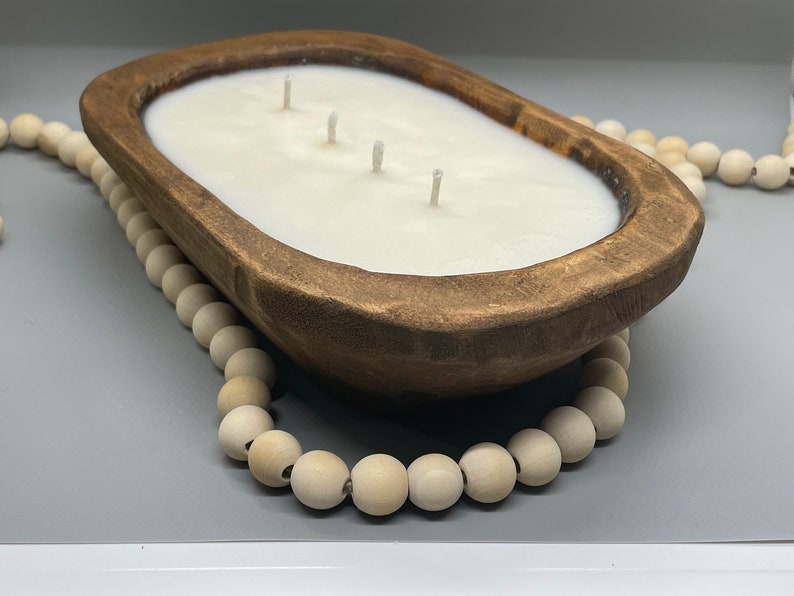 Dough Bowl Candle / 4 wick Wood Bowl Candle / Decorative Bowl Candle / Pure Soy Candle / Scented Candle / Aesthetic Candle / Farmhouse Decor image 4