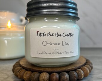 Christmas Day Soy Candle | 8 oz Hand-Poured Candle | Holiday Pine & Warm Spice Scent | Cozy Winter Home Decor Gift | Vegan Soy Wax | Gifts