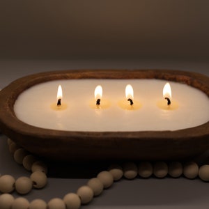 Dough Bowl Candle / 4 wick Wood Bowl Candle / Decorative Bowl Candle / Pure Soy Candle / Scented Candle / Aesthetic Candle / Farmhouse Decor image 2