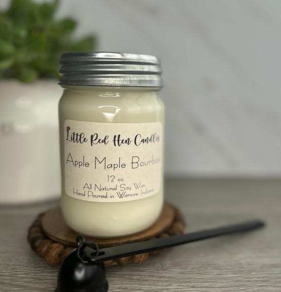 Apple Maple Bourbon Scented Candle: All-Natural Soy Wax, Autumn Aroma