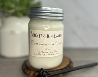 Rosemary Sage Soy Candle, Hand-Poured Aromatherapy Candle