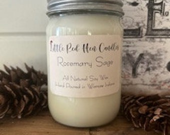 Holiday Candles/Rosemary and Sage/Hand-Poured Soy Wax Candle/Mason Jar Candle/ Aromatherapy Candle/Holiday Scent/Candle Gifts/Fall Candle