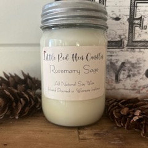 Holiday Candles/Rosemary and Sage/Hand-Poured Soy Wax Candle/Mason Jar Candle/ Aromatherapy Candle/Holiday Scent/Candle Gifts/Fall Candle
