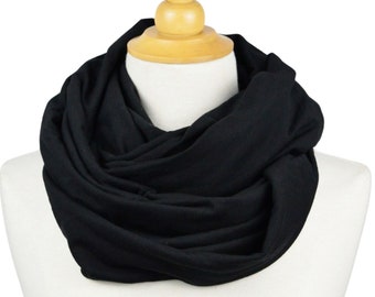 Oversized Black Infinity Scarf for Men or Women, Large Twisted Circular Scarf, Convertible Scarf, Unisex