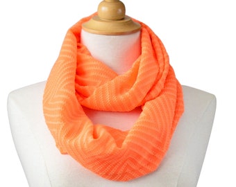 Neon Orange Infinity Scarf, Lightweight Colorful Summer Cowl, Bright Orange Chiffon Circular Scarf