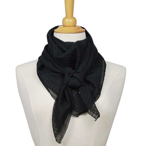 Black Silk Wild Rag, Large Square Scarf, Black Striped Unisex Scarf