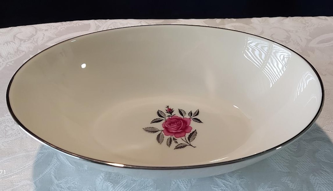 Large Serving Dish Lenox Fine China “BALLAD” Pattern, Pink Rose, Silver ...
