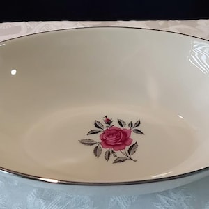 Large Serving Dish Lenox Fine China “BALLAD” Pattern, pink rose, silver trim, 10 inches