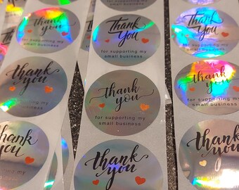 Thank You Stickers / Holographic Foil / 1.5 inch diameter / Self Adhesive Labels /Ships from Canada