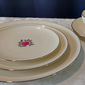 Lenox Fine China “BALLAD” Pattern, 5-piece place setting x4, Set of 20 items, pink rose, silver trim
