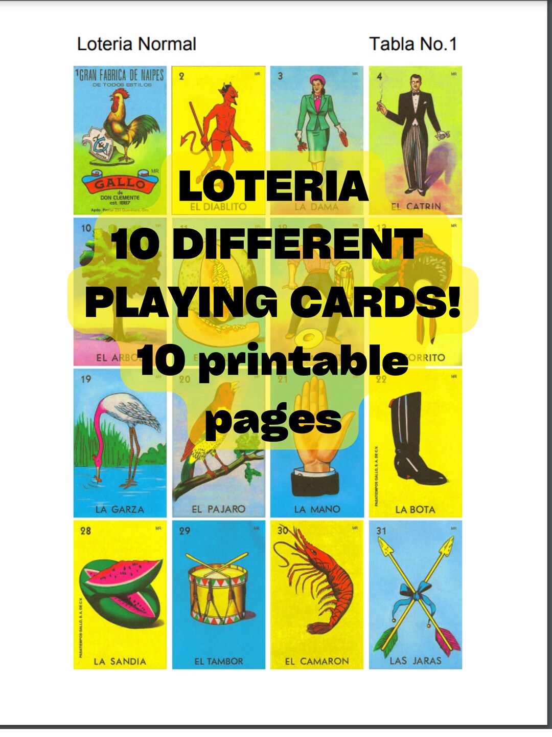 Mexican Loteria Game Cards W/ Cards. PDF PRINTABLE DOWNLOAD. Play at