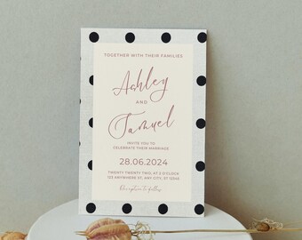Polka Dot Invitation, Printable Engagement Card, Black White Invitation, Editable Reception Supply, Cute Wedding Invitation, Gift for Couple