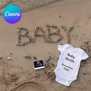 Modèle de faire-part de grossesse Summer Beach, carte de visite bébé avec photo, faire-part de naissance numérique CARRÉ