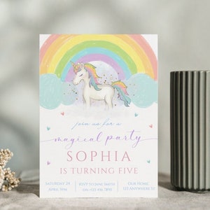 Unicorn Birthday Invitation, Children Party Printable, Editable Kids Invitation, Girl Birthday Template, Kids Gift, Rainbow Invite Template