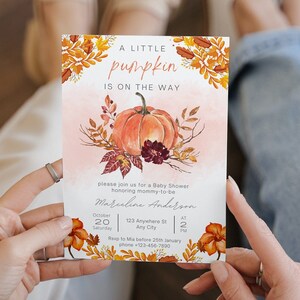 Pumpkin Baby Shower Invitation, Halloween Themed Printables, A Little Pumpkin Invitation, Baby Shower Supply, Fall Invitation Template