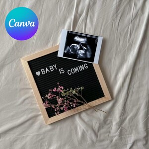Modèle pour faire-part de grossesse « Baby is coming », carte de voeux bébé avec photo, faire-part de naissance numérique CARRÉ