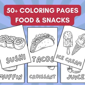 50+ Printable Coloring Pages for Toddlers, Food-Desserts-Drink, Digital Coloring Book, Easy Coloring Sheets for Kids DIGITAL DOWNLOAD 8.5x11
