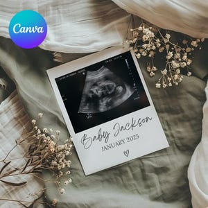Modèle de faire-part de grossesse minimaliste vert, carte de bébé avec photo, faire-part de naissance numérique CARRÉ