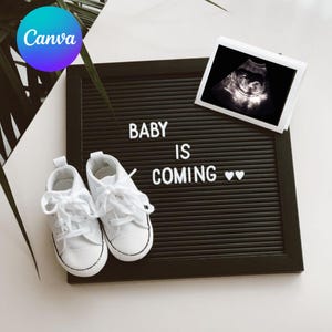 Sjabloon schattige zwangerschapsaankondiging, Summer Baby Reveal-kaart met foto, nieuwe babyfotokaart, neutrale digitale geboorteaankondiging