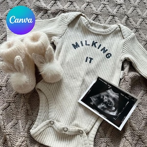 Modèle de faire-part de grossesse Milking it, carte de voeux bébé avec photo, faire-part de naissance numérique CARRÉ