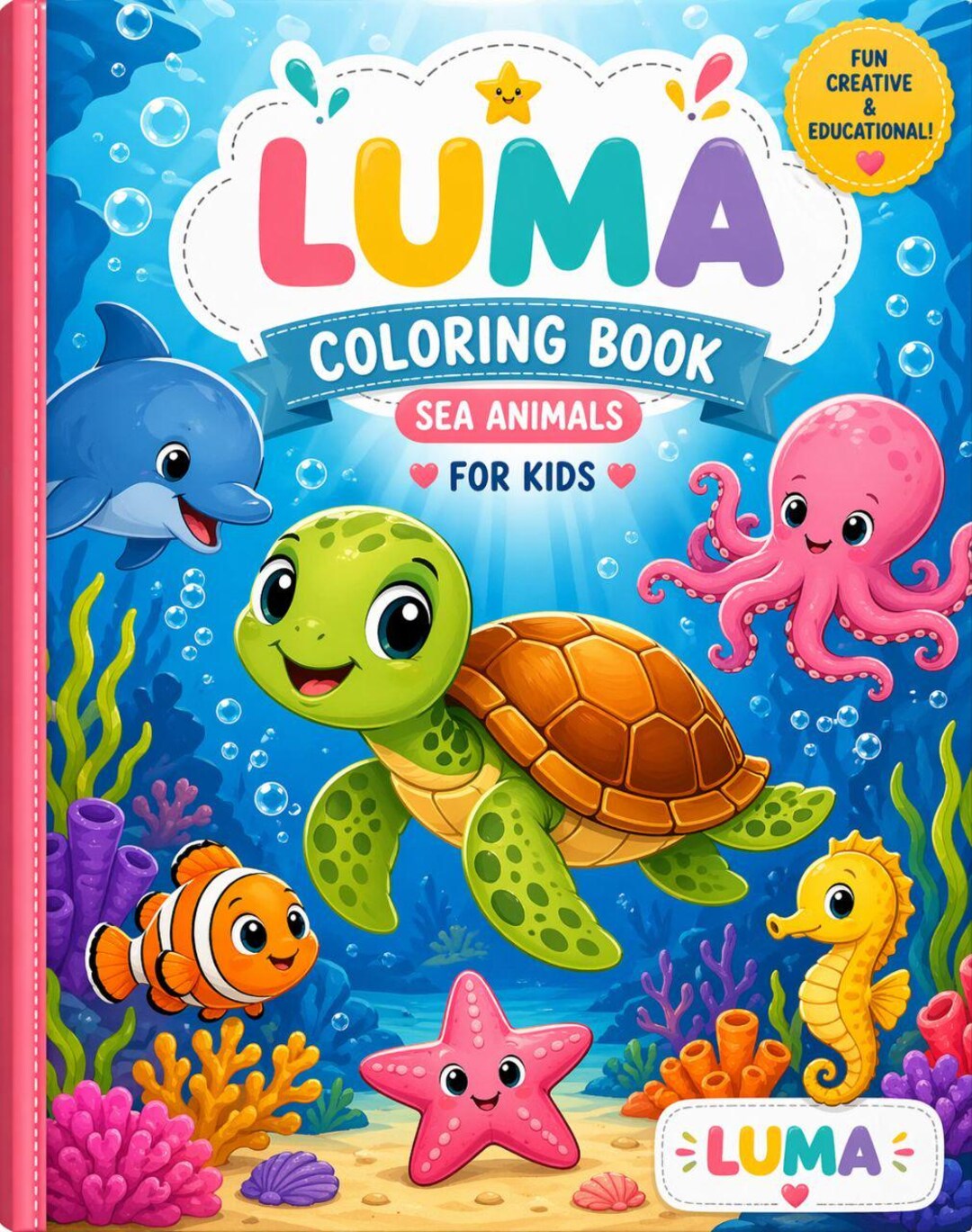 Sea Animals Coloring Book for Kids, Cute Ocean Animal Coloring Pages ...