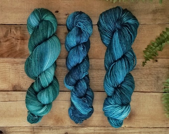 Peacock- Hand Dyed Yarn, Lace, Single Ply, DK, Fingering, Merino, Superwash, Tonal, Indie Dyed Yarn