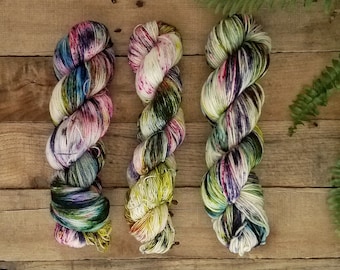 Wildflowers- Hand Dyed Yarn, Lace, Single Ply, DK, Fingering, Sock, Merino, Variegated, Speckled, Superwash
