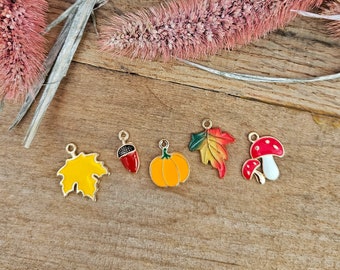 Autumn Stitch Marker Set - Progress Keeper, Zipper Pull, Stitch Marker, Notions, Knitting, Crochet, Enamel Charm