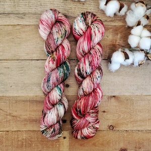 Frosted Holly Berries - Hand Dyed Yarn, DK, Fingering, Sock, Merino, Variegated, Speckled, Superwash, Indie Dyed Yarn, Christmas, Holiday