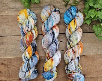 Panic Hand Dyed Yarn: Variegated Superwash Merino, Neon Speckled DK