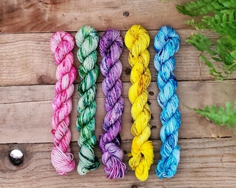 Peeps Mini Skein Set - Hand Dyed Yarn, DK, Fingering, Sock, Merino, Variegated, Speckled, Superwash, Nylon, Indie Dyed Yarn, Tonal, Easter