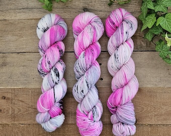 Shattered Hand Dyed Yarn: Pink Speckled Superwash Merino