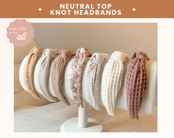 Neutral Top Knot Headbands, Handmade by StitchesByPaige, Fits Child to Adult, Boho Hair Accessories for Women and Girls