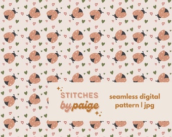 Love Bug with Hearts Valentine's Day, Seamless Pattern, Digital Patterns, Seamless Files for Fabric, Repeat Pattern, LadyBug Love Day Design