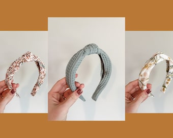 Spring Neutral Top Knot Headbands, Handmade by StitchesByPaige, Fits Child to Adult, Boho Hair Accessories for Women and Girls