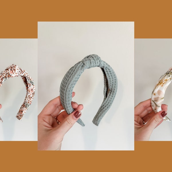 Spring Neutral Top Knot Headbands, Handmade by StitchesByPaige, Fits Child to Adult, Boho Hair Accessories for Women and Girls