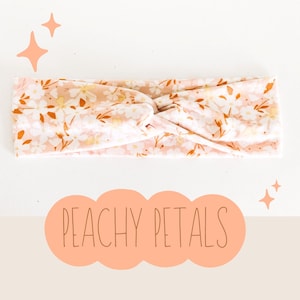 Peachy Petals Soft and Stretchy Adult Turban Headband, Headbands for Women, Boho Accessories. StitchesByPaige Headbands, Nonslip Headbands