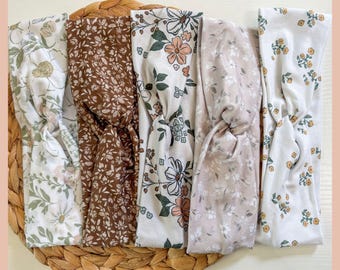 Floral Soft Stretch Headband for Women – Comfortable Knotted Turban Hair Accessory – Nurses, Teachers, Mom Gift