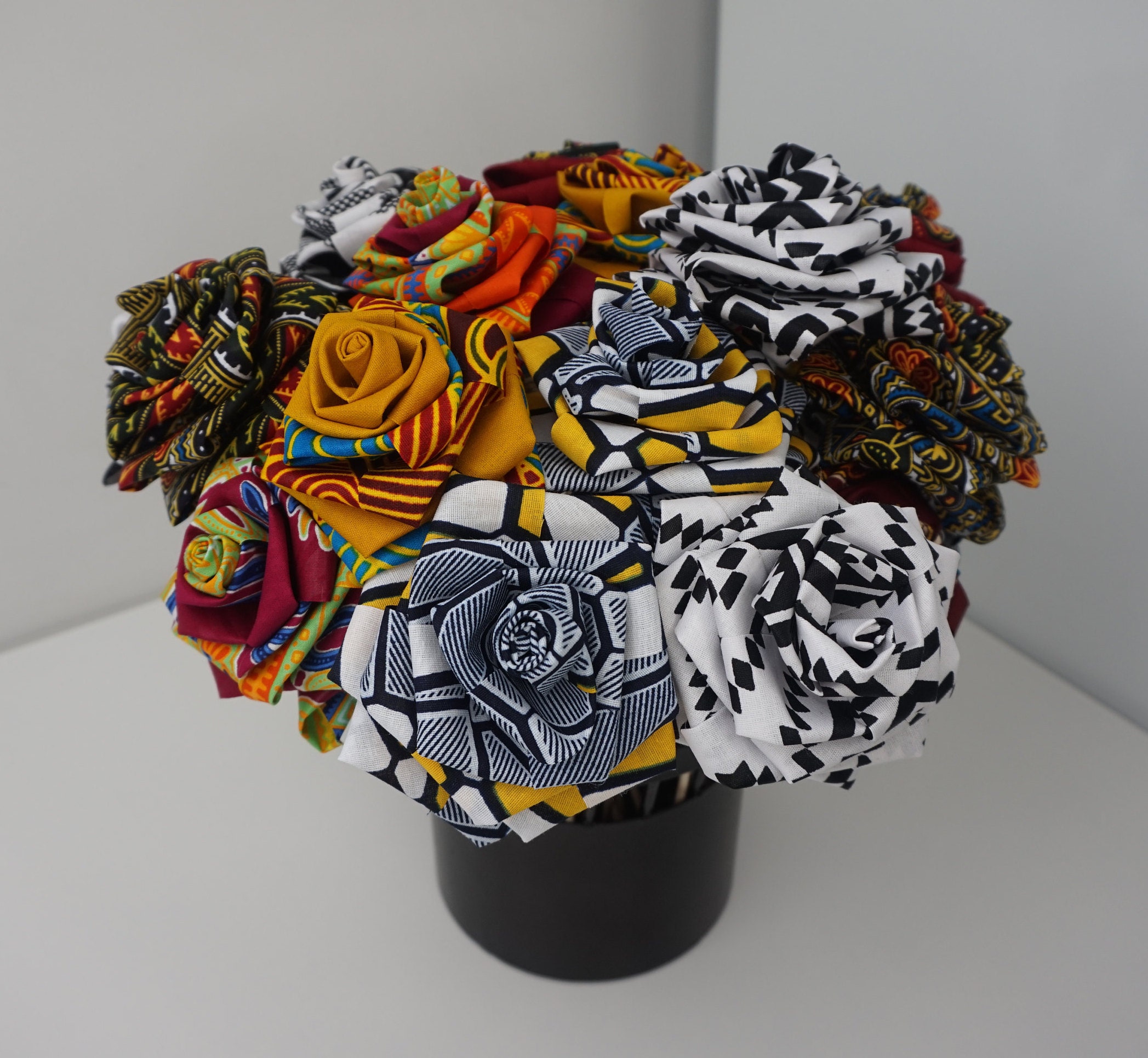 Roses/Fleurs en Wax /Imprimer Coton Idéale d'interieur/30cm de Hauteur