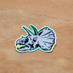 Waterproof Vinyl Sticker - Holographic Triceratops Dinosaur Skulls