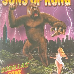May include: DVD cover for "Sons of Kong" featuring a large gorilla, a woman, and a city skyline under a purple sky with lightning. The text "Gorillas Gone Wild!" is also visible.