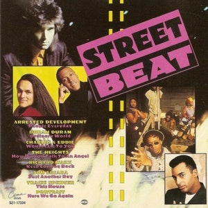 May include: A cassette tape cover with a pink and black title "STREET BEAT" and a list of songs by various artists, including Arrested Development, Duran Duran, Charles Eddie, The Heights, Richard Marx, Jon Secada, Tracie Spencer, and Portrait.